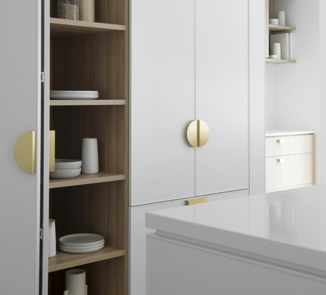 White and Wood Pantry with Open Shelves — Zero 21 Fit-Outs & Joinery: Kitchen Renovation Gold Coast in Molendinar, QLD