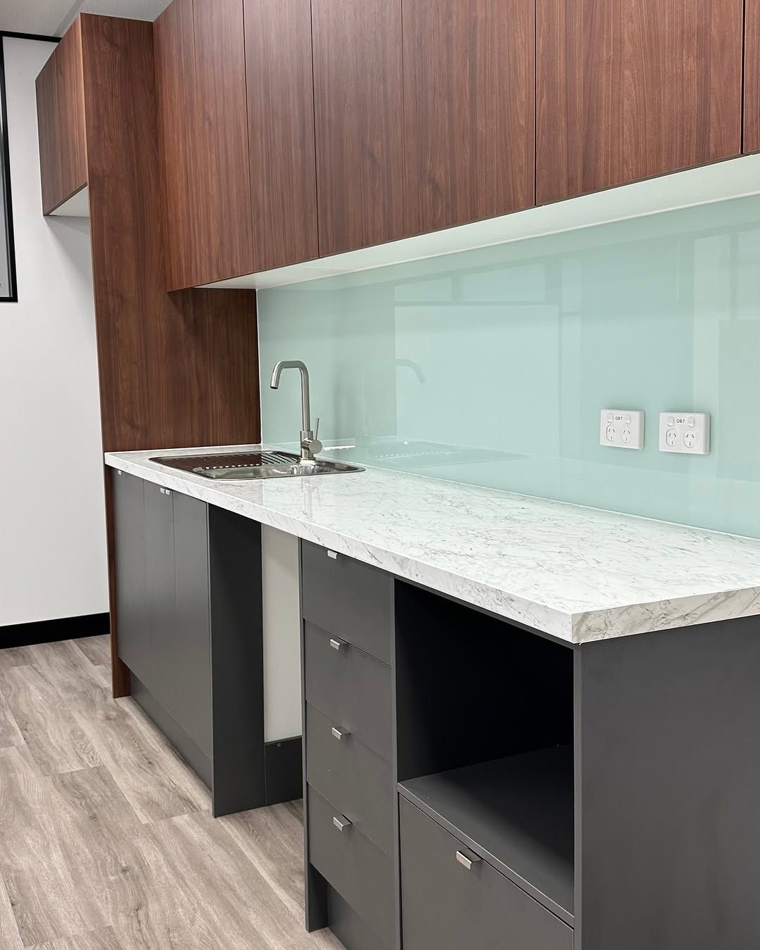 Modern Kitchen with Gray Cabinets — Zero 21 Fit-Outs & Joinery: Kitchen Renovation Gold Coast in Palm Beach, QLD