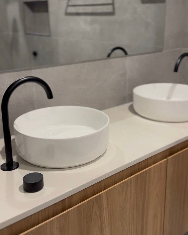 Two White Vessel Sinks with Black Faucets — Zero 21 Fit-Outs & Joinery: Kitchen Renovation Gold Coast in Robina, QLD