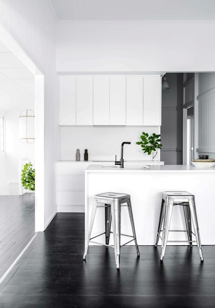 Modern White Kitchen with A Black Floor — Zero 21 Fit-Outs & Joinery: Kitchen Renovation Gold Coast in Helensvale, QLD