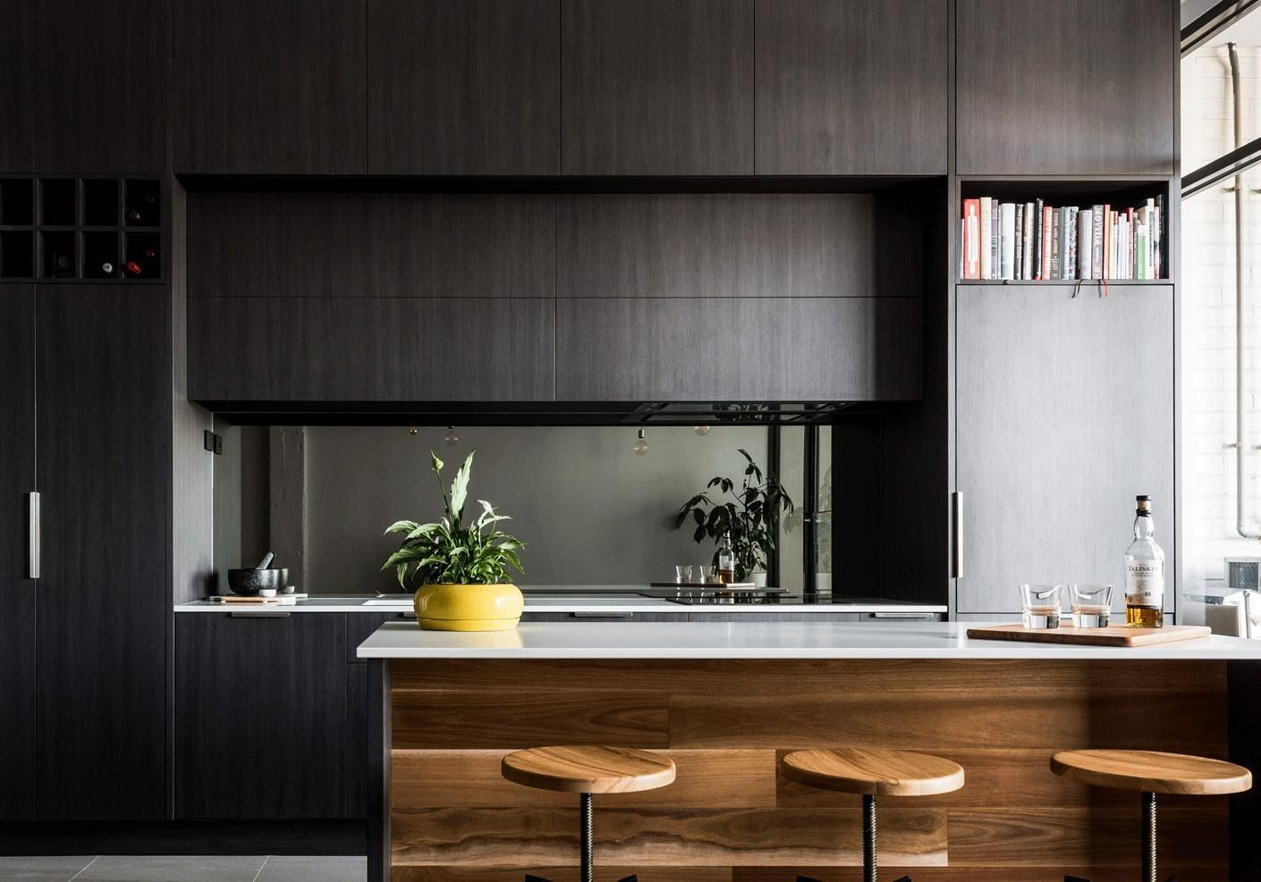 Modern Kitchen with Dark Wood Cabinets — Zero 21 Fit-Outs & Joinery: Kitchen Renovation Gold Coast in Helensvale, QLD
