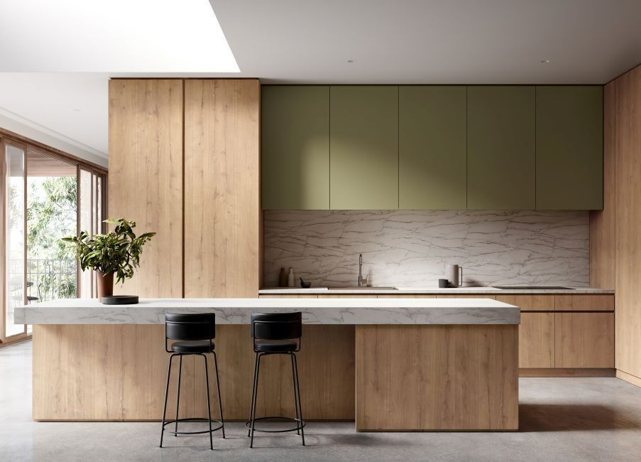 Modern Kitchen with Wood Cabinets — Zero 21 Fit-Outs & Joinery: Kitchen Renovation Gold Coast in Molendinar, QLD