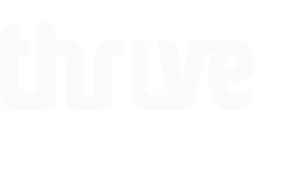 Faint white “thrive” text on a white background