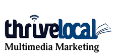 Thrive Local logo in navy blue with WiโFi icon and stylized open pages