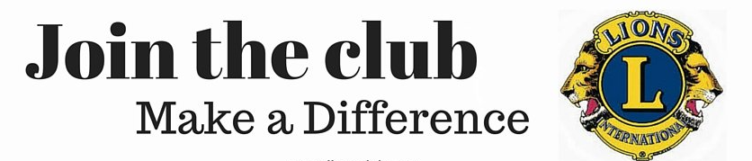 Join the club, Make a Difference. Lions International logo with a blue L in a yellow circle.
