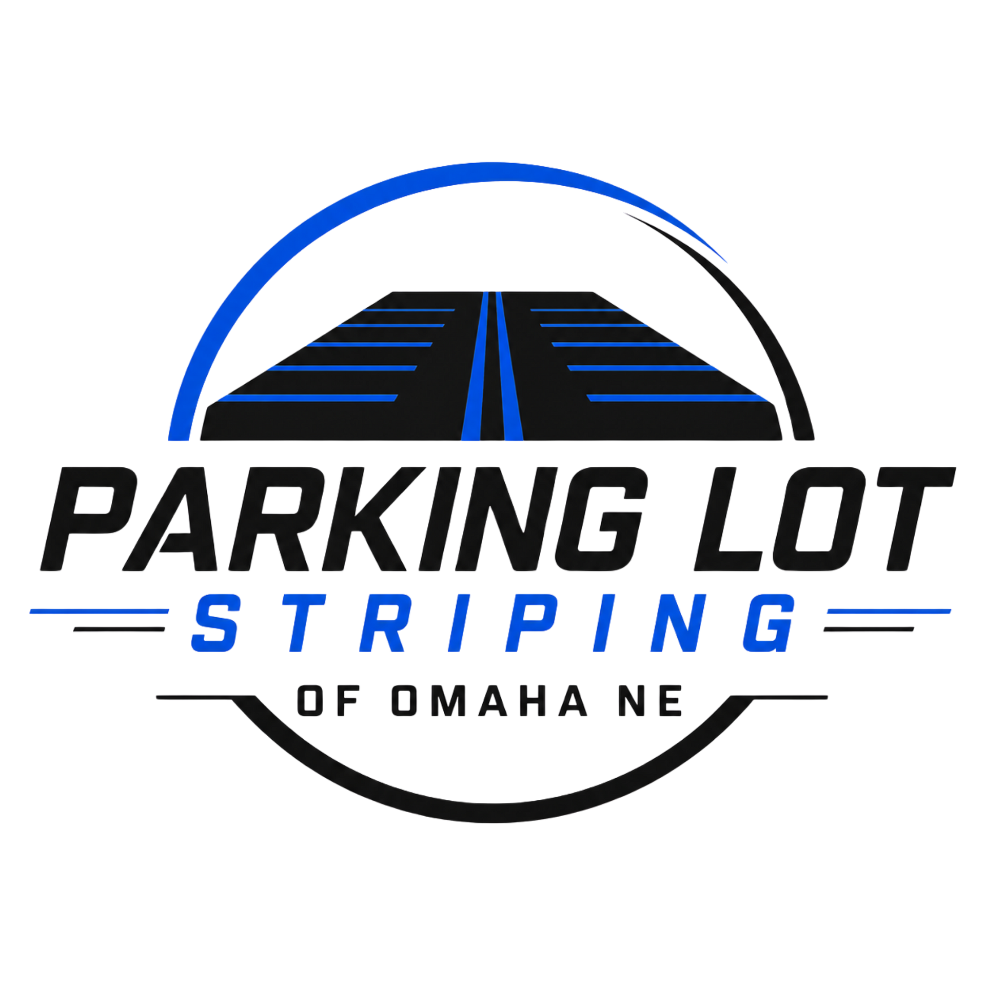 Parking Lot Striping of Omaha NE logo with blue design for asphalt and pavement marking services
