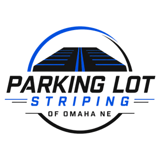 Parking Lot Striping of Omaha NE logo with blue design for asphalt and pavement marking services