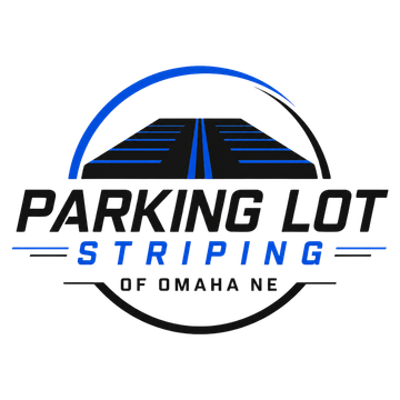 Parking Lot Striping of Omaha NE logo with blue design for asphalt and pavement marking services