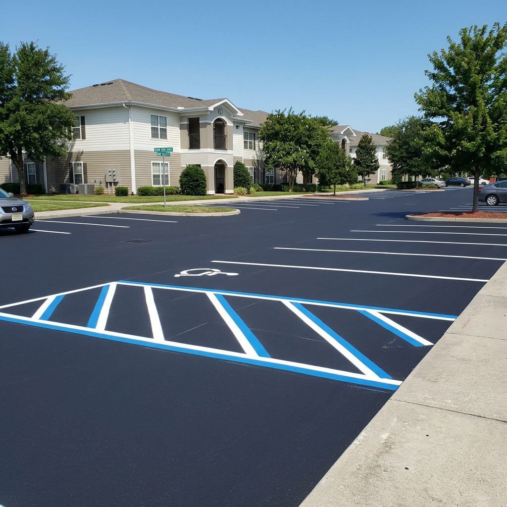 ADA parking lot striping at an apartment complex in Omaha Nebraska with handicap access aisle markings