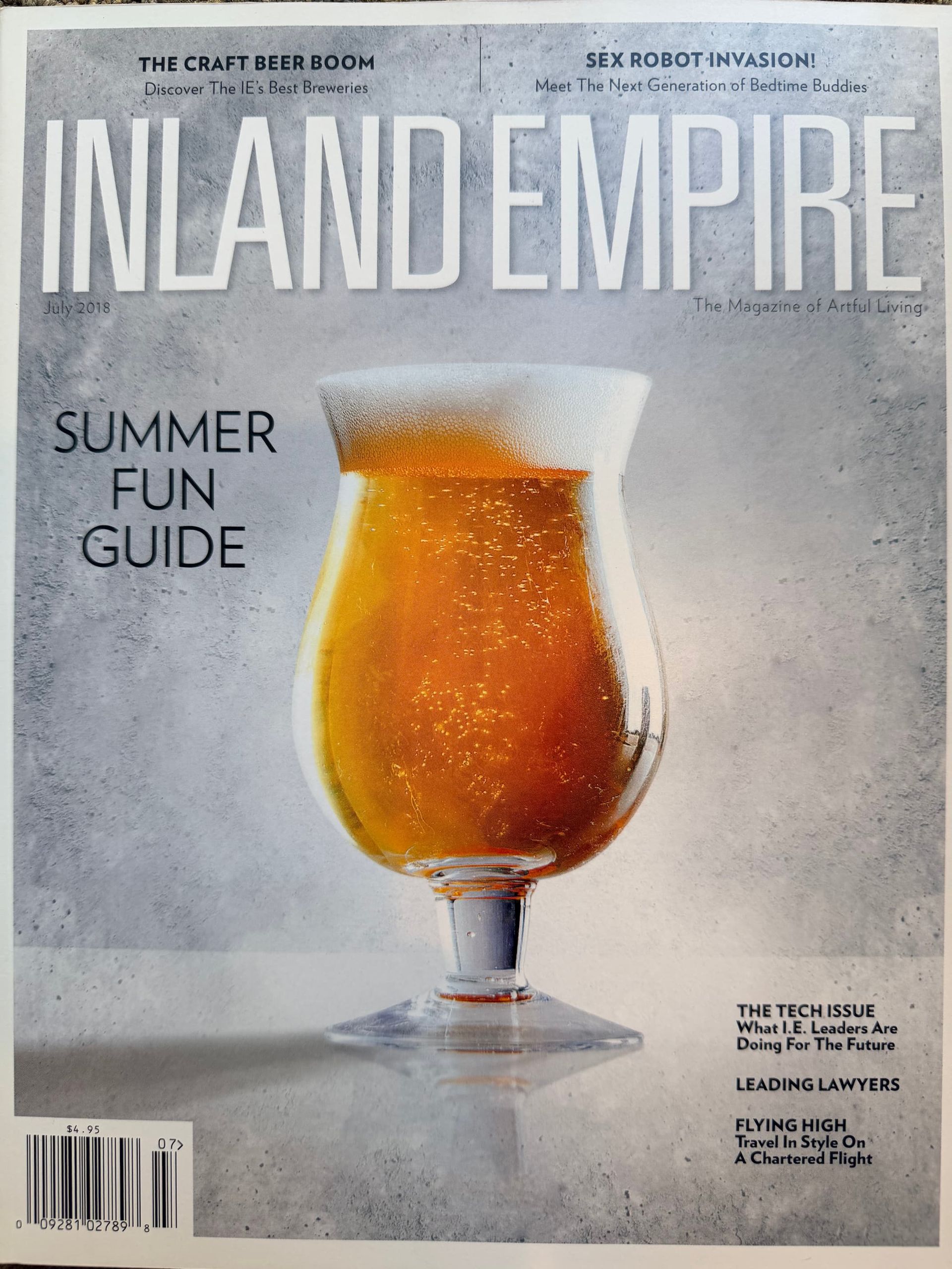 INLAND EMPIRE magazine cover with a frosty amber beer glass and “Summer Fun Guide” text