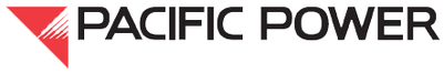 A logo for pacific power with a red triangle in the middle