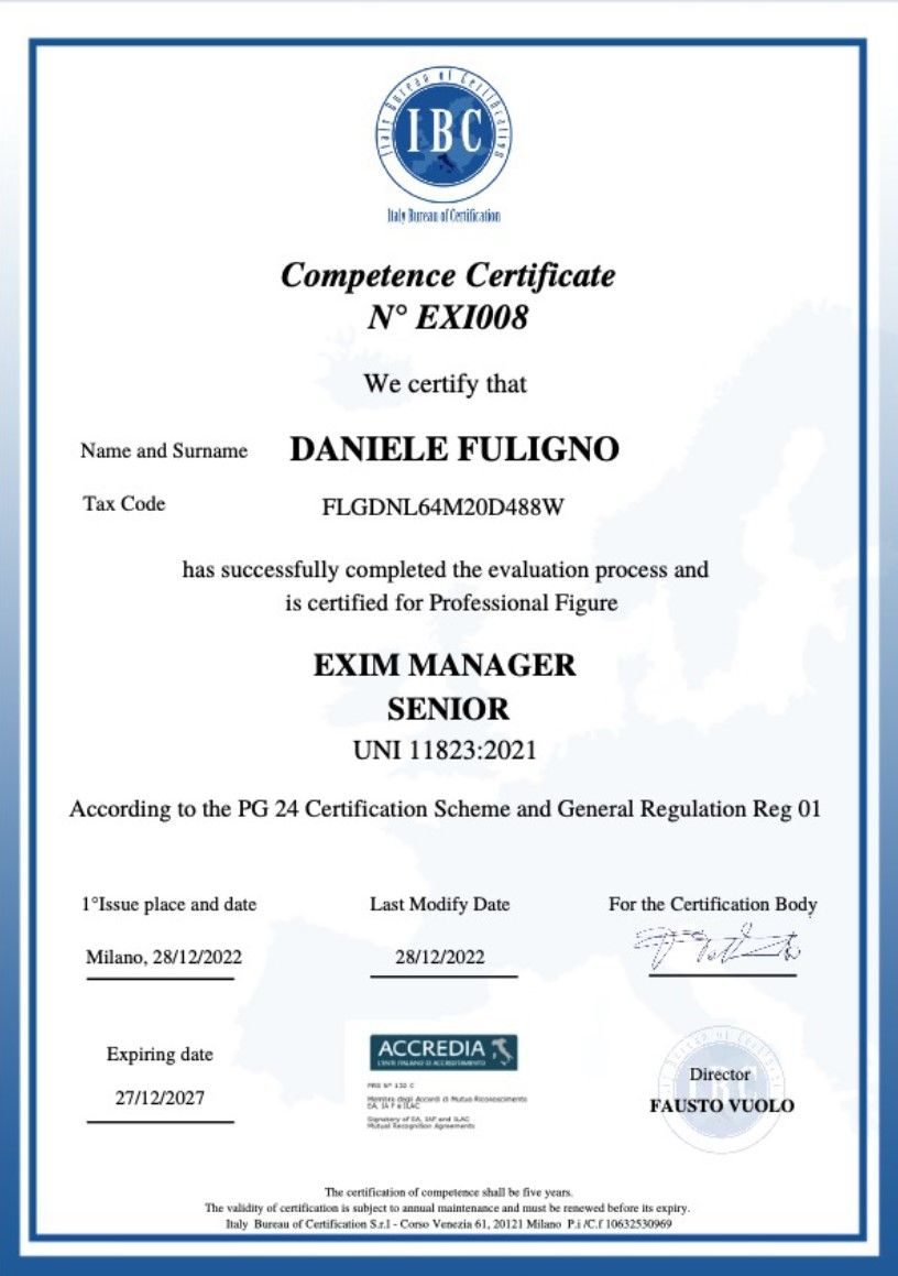 Certificazione per Daniele Fuligno - Going Global