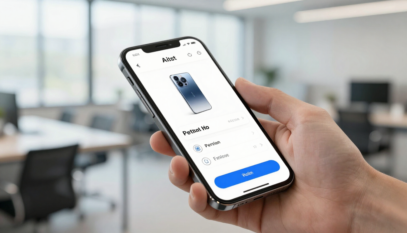 Smartphone displaying business app growth charts and notifications