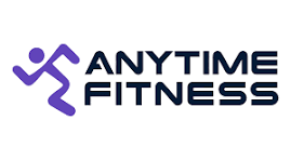Anytime Fitness logo with purple running figure and dark blue text on white background