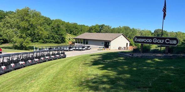 Golfers socializing near the Railwood clubhouse