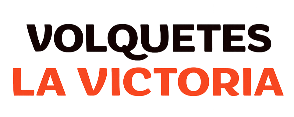 Logotipo de VOLQUETES LA VICTORIA en texto negro y naranja sobre fondo blanco.