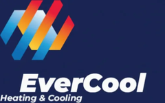 EverCool Heating & Cooling logo on a dark blue background with colorful diagonal bars