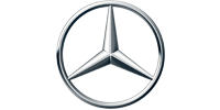 A close up of a mercedes benz logo on a white background.
