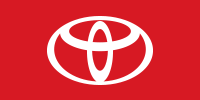 A white toyota logo on a red background.