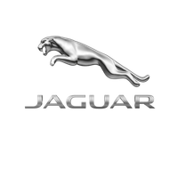 The jaguar logo is a silver jaguar jumping in the air.