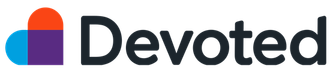 Logo of Devoted, with a heart shape in blue, purple, and orange, followed by the word 