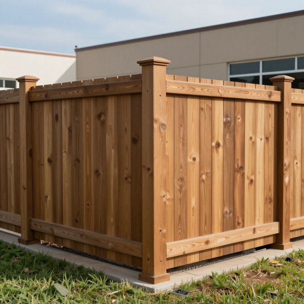 Wooden privacy fence near a building. Wooden privacy fence near a building.
