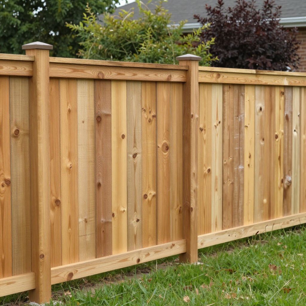 Wooden privacy fence on green grass. Wooden privacy fence on green grass.