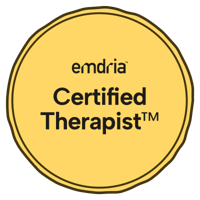 Embria Certified Therapist badge in yellow circle with black text Embria Certified Therapist badge in yellow circle with black text