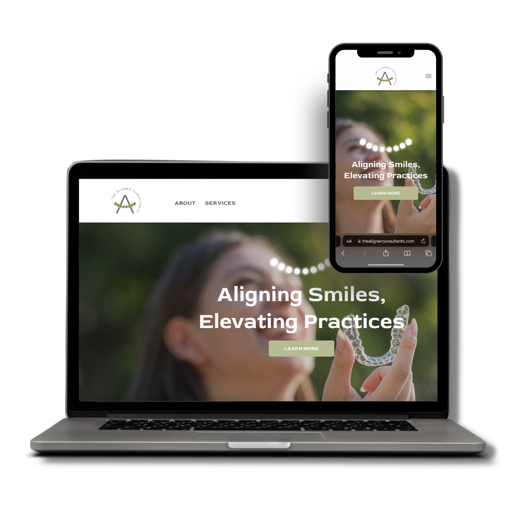 A laptop and a cell phone are displaying a website for aligning smiles elevating practices.