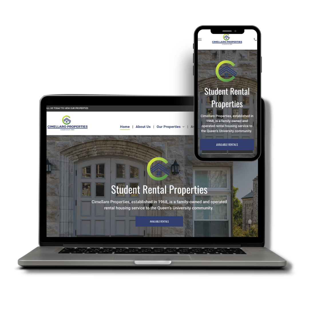 A laptop and a cell phone are displaying a website for student rental properties.