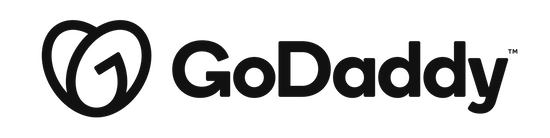 A black and white logo for godaddy with a heart.