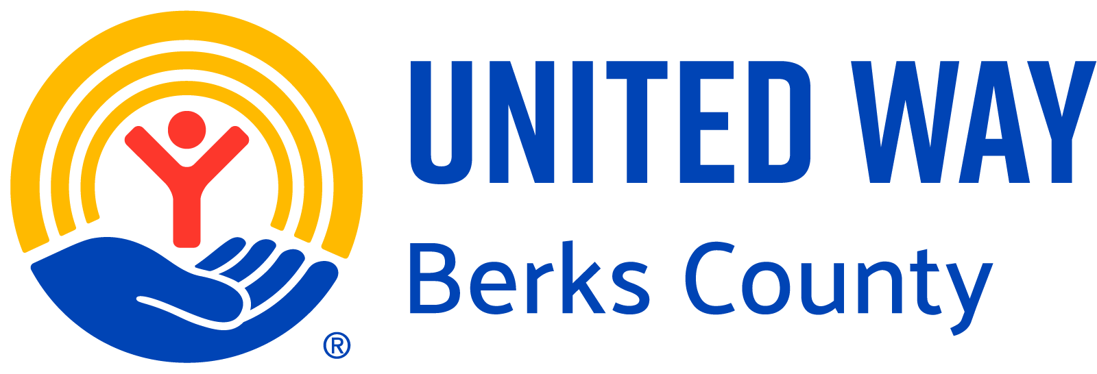 United Way logo: red stick figure, yellow arc, blue hand, and text