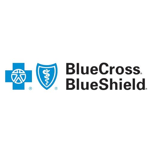 BlueCross BlueShield logo with blue cross and shield icons and black company name