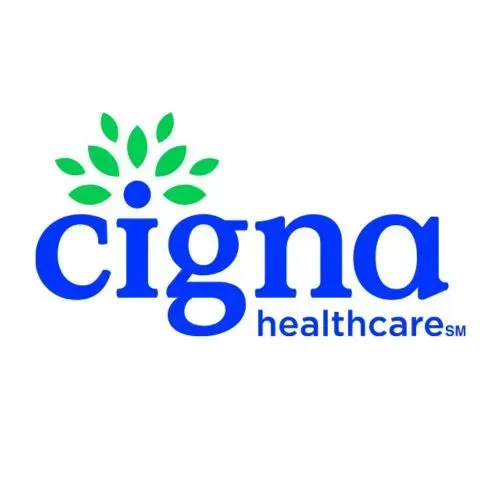 Cigna Healthcare logo with green leaf design and blue text on white background