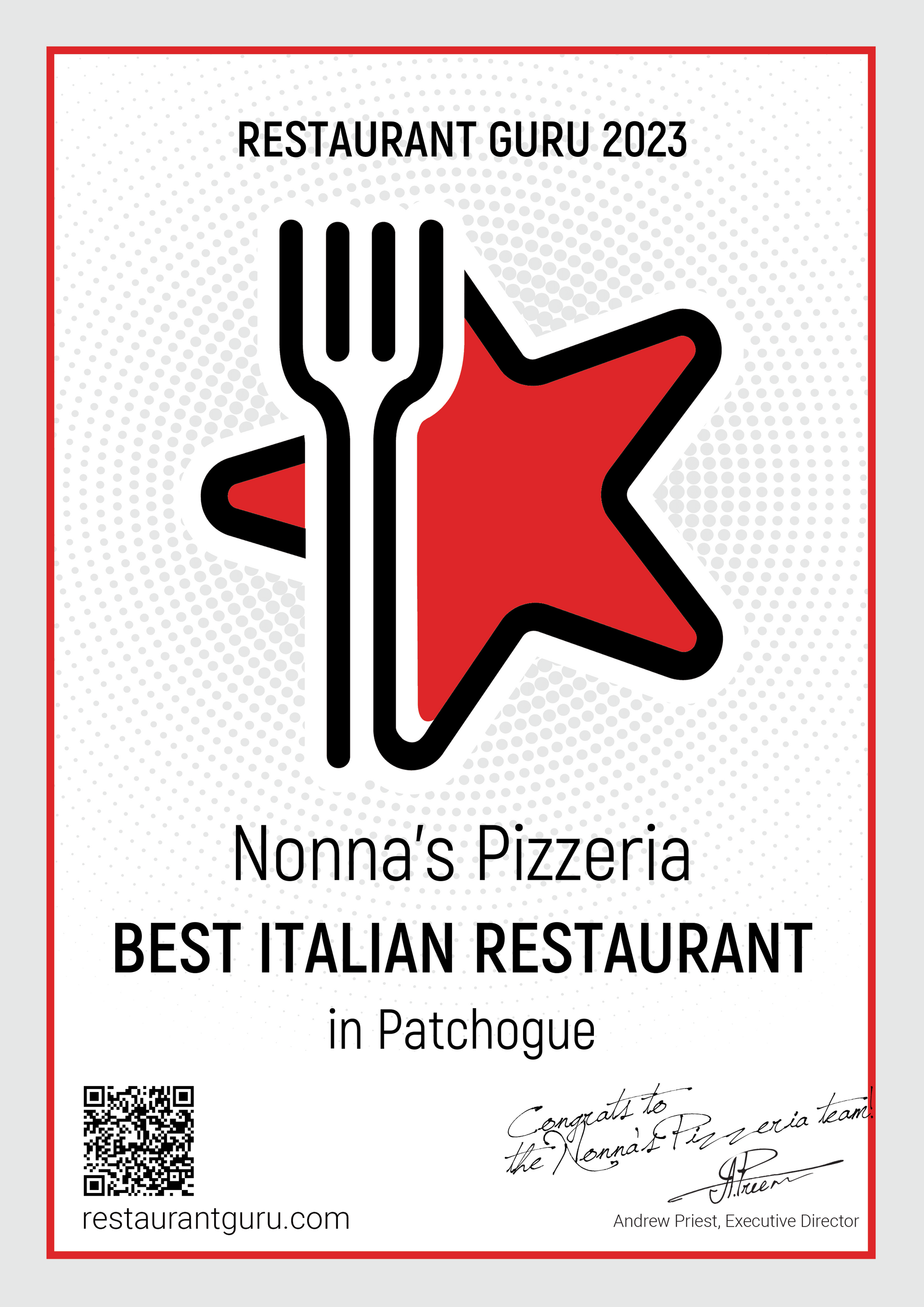 Restaurant Guru 2023 - Nonna's Pizzeria - Best Italian Restaurant in Patchogue, NY