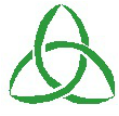 A green celtic knot on a white background.