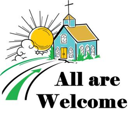 A picture of a church with the words all are welcome below it