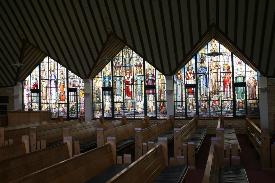 Three windows by Napier Waller. St Paul's Frankston.