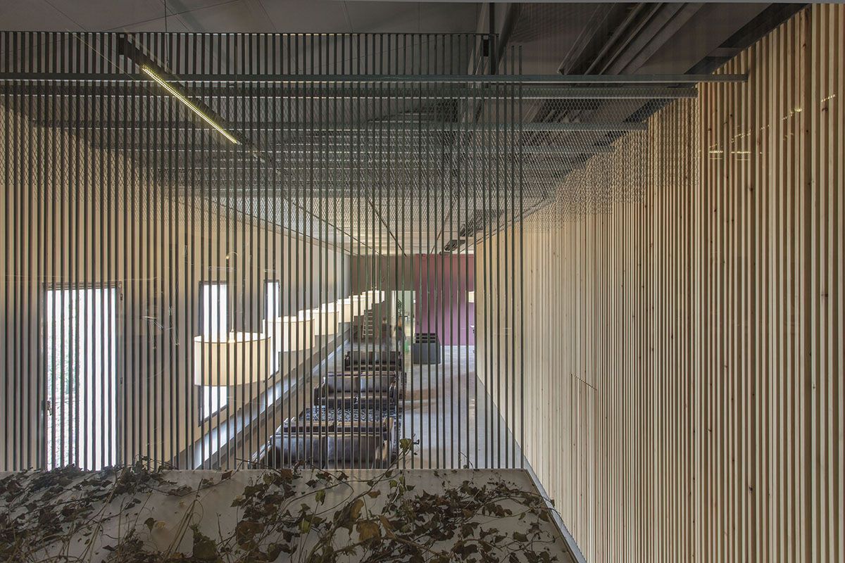 Una habitación con muchos palos de madera colgando del techo. Fotografia Emfasi Estudi Andorra y Barcelona.
