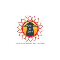“Inspire to Rise” logo with a yellow sun and red-orange floral outline, on a white background