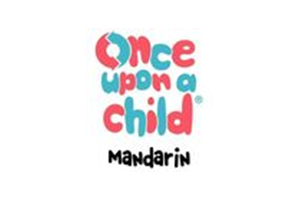 Colorful "Once upon a child" logo with "Mandarin" below on a white background