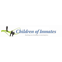 Children of Inmates logo with green hill, two silhouetted figures, and blue text on white background