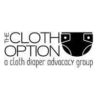 Logo for The Cloth Option, a cloth diaper advocacy group, with black diaper icon and text