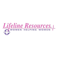 Lifeline Resources logo in pink and purple with “Women Helping Women” text and heartbeat line