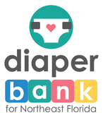Logo for Diaper Bank for Northeast Florida with teal diaper icon, heart, and colorful letters