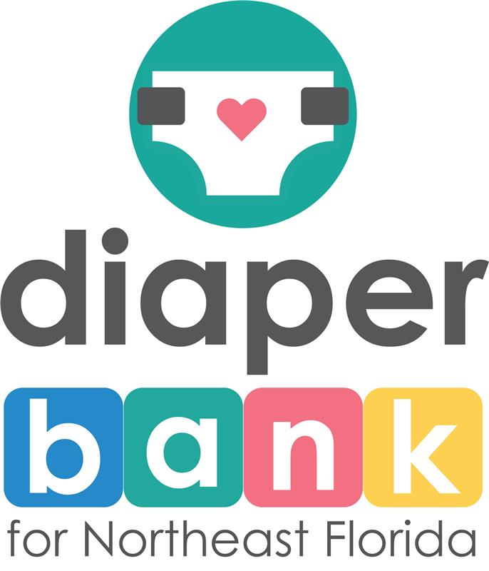 Diaper Bank for Northeast Florida logo with teal diaper and heart icon above colorful “bank” text