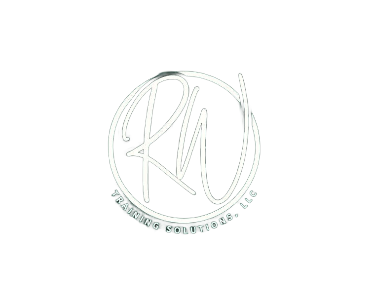 Circular silver monogram logo with stylized “KM” and small text around the edge