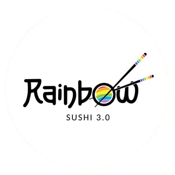 Logo Rainbow Sushi 3.0: rotolo di sushi color arcobaleno nella