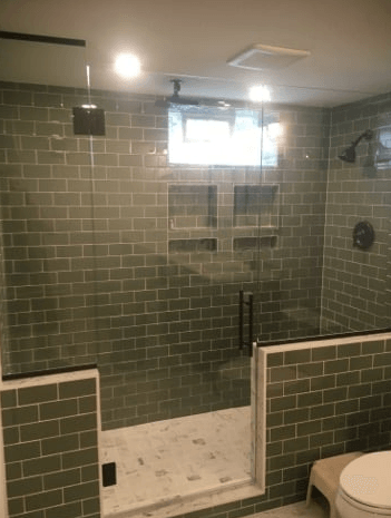 Shower Glass Door with Bricks Wall