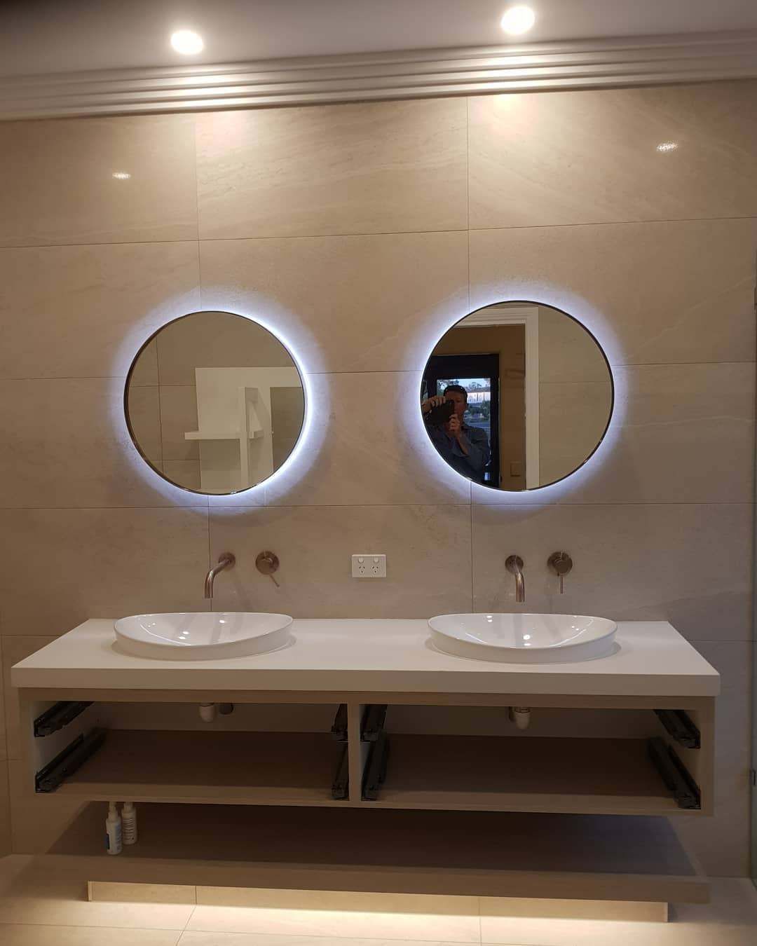 A Bathroom with Two Sinks and Two Mirrors — Goldspark GC Electrical in Burleigh Waters, QLD